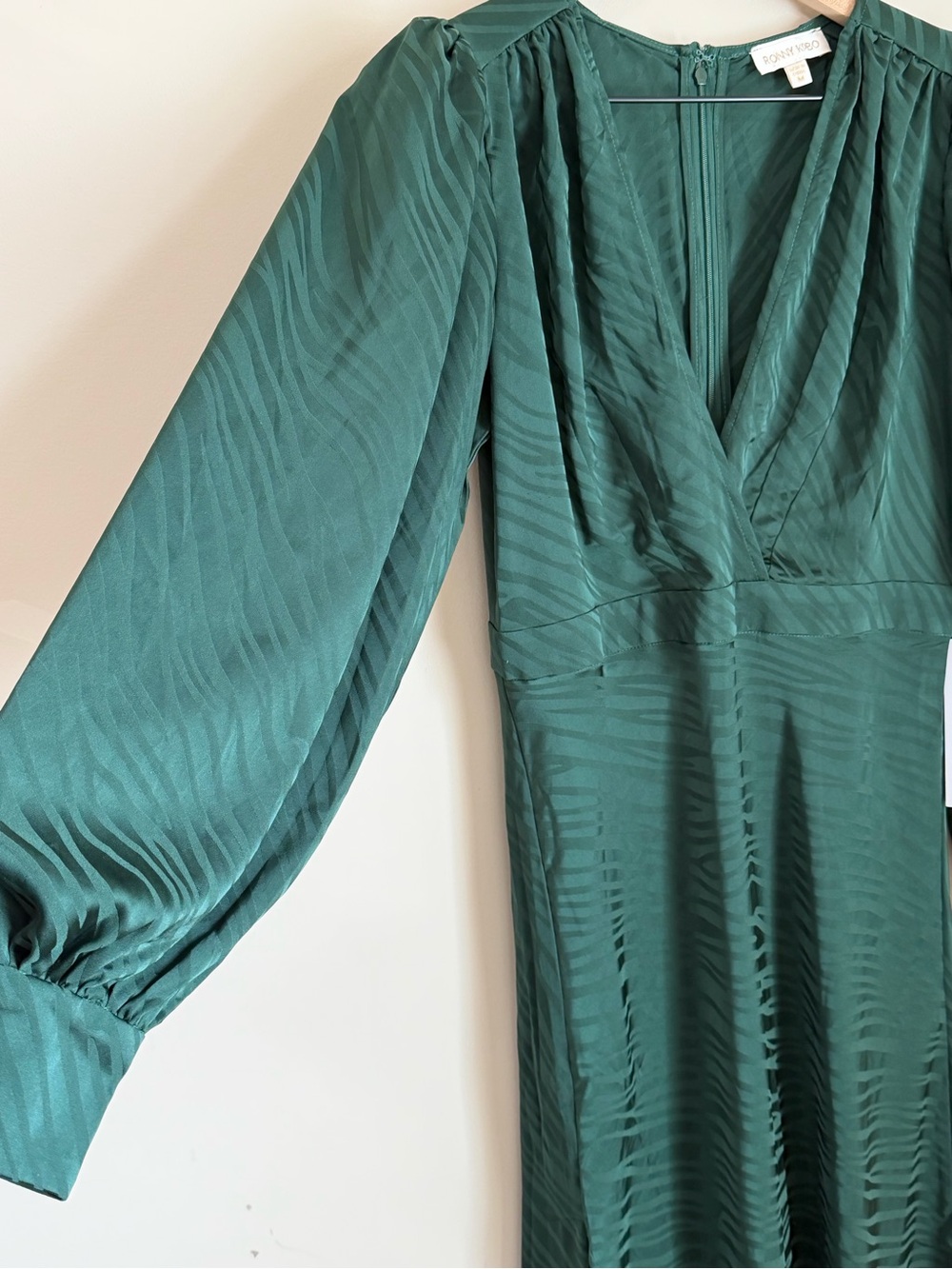 NWT Ronny Kobo Asymmetrical Midi Dress Green Zebra Jacquard Size Medium - Picture 5 of 12